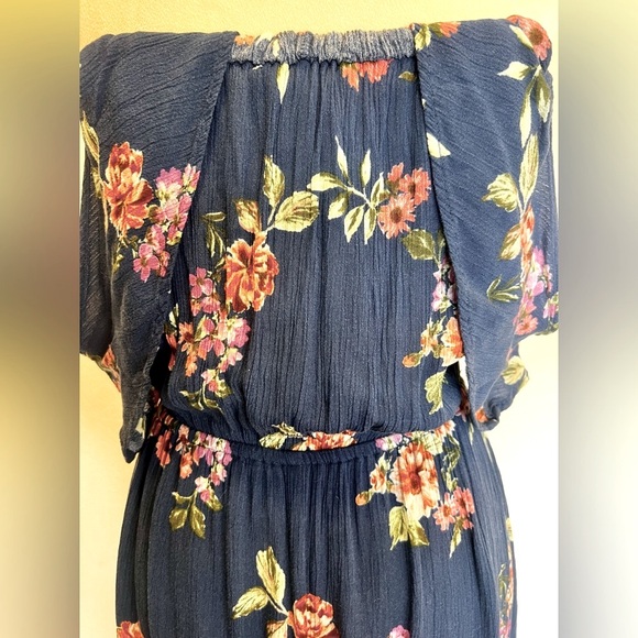 Navy Floral Romper/ Dress, 100% Rayon, Size Large - Picture 6 of 12